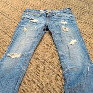 AG Adriano Goldschmied Light Blue Distressed Boyfriend Jeans